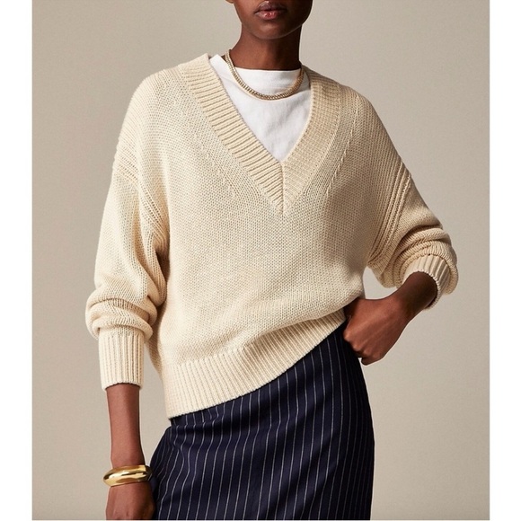 J. Crew Relaxed V-Neck Sweater NWT Top Rated Sz L 💯% Cotton - Picture 3 of 9
